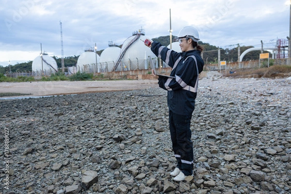 Fototapeta Engineer Monitoring Data at Natural gas plant