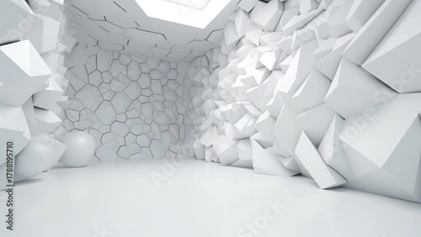 Fototapeta abstract wall polygon blue white geometric structure with triangular shapes 