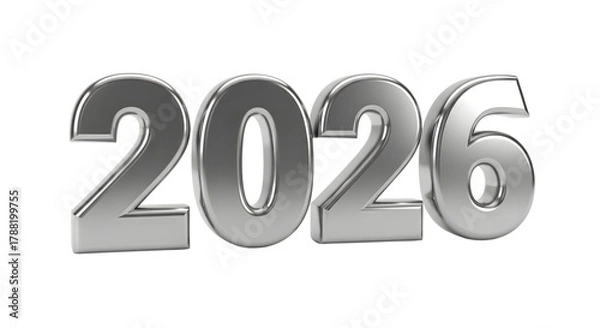 Fototapeta Silver 3d numbers 2026 foe new year isolated on transparent background