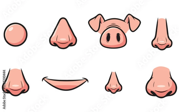 Obraz Collection of Cartoon Noses and Pig Snout Illustrations on White Background
