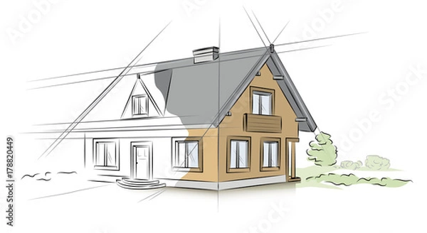 Obraz Linear architectural sketch detached house 