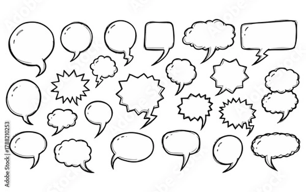 Fototapeta Hand Drawn Speech Bubbles Collection, Comic Style, Isolated on White Background
