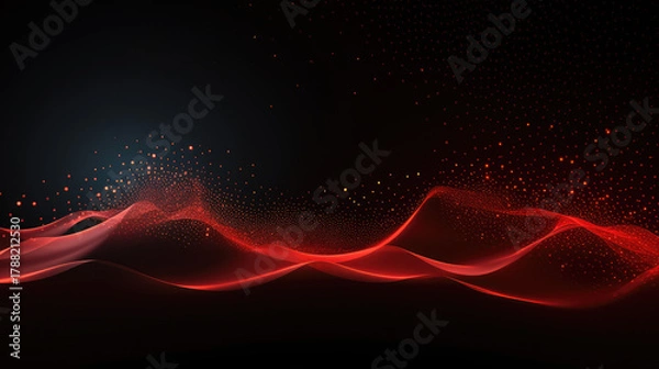 Fototapeta Glowing Red Data Waves – Futuristic AI Technology