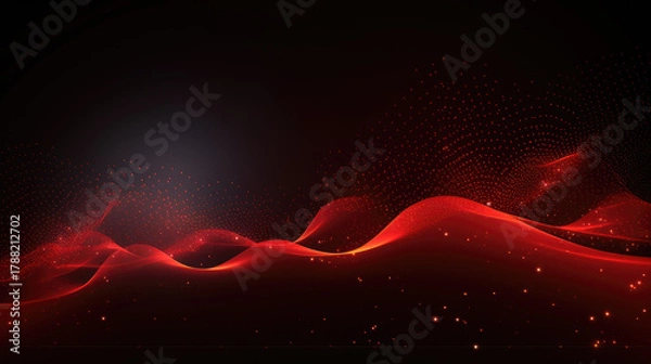 Fototapeta Glowing Red Data Waves – Futuristic AI Technology