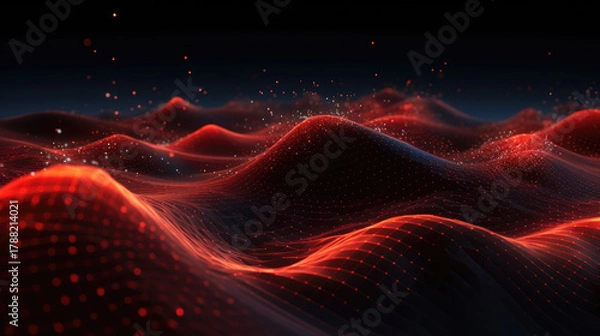 Fototapeta Glowing Red Data Waves – Futuristic AI Technology