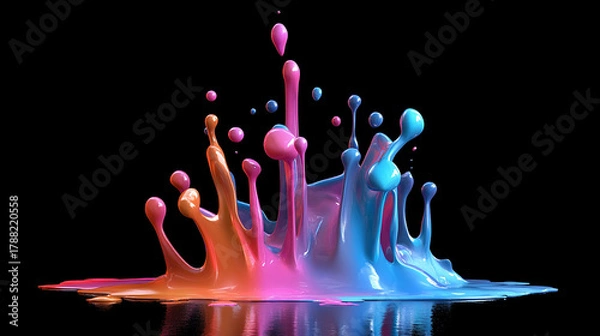 Fototapeta Mixed colorful paint splash isolated on black background