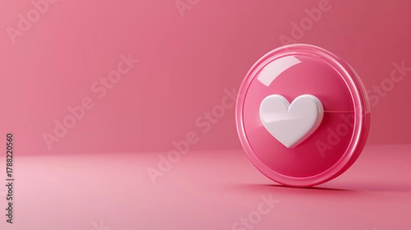 Fototapeta A 3D pink heart icon representing a social media like notification