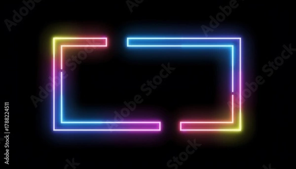 Fototapeta Glowing Neon Rectangular Frame with Vibrant Gradient Colors on a Black Background, Ideal for Graphic Design and Branding