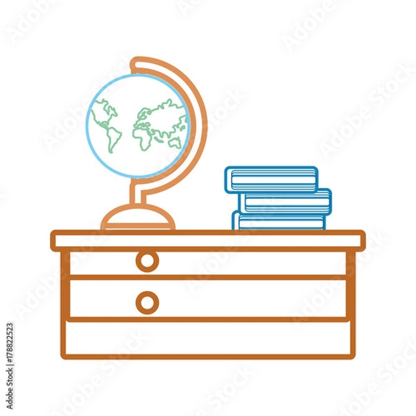 Fototapeta drawers with books and geography tool icon over white background vector illustration
