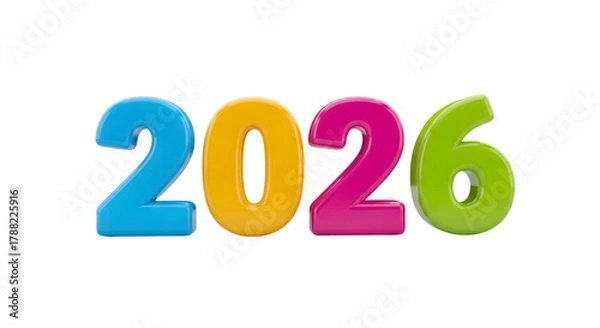 Fototapeta Colorful 2026 numbers isolated on transparent background