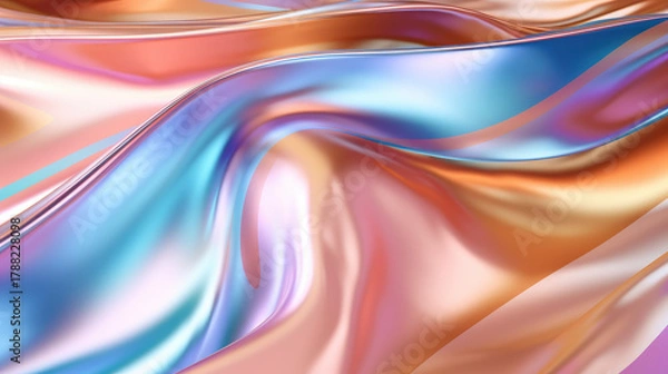 Fototapeta Flowing Metallic Fabric – Shiny Silver and Chrome Texture