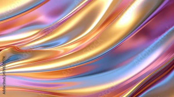 Fototapeta Flowing Metallic Fabric – Shiny Silver and Chrome Texture