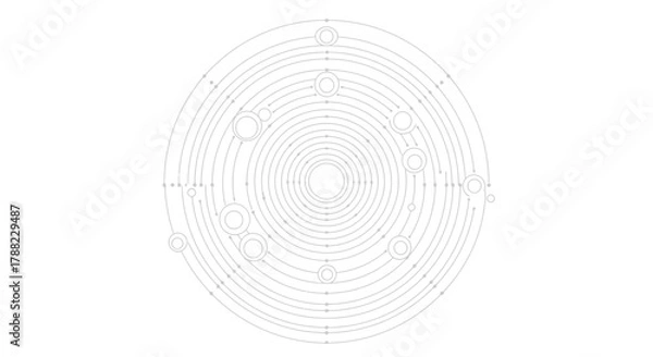 Obraz Concentric circles with connections and nodes in a minimalist vector graphic style design