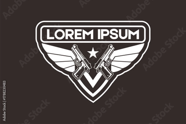 Obraz Cross Gun with wings vector image logo design template