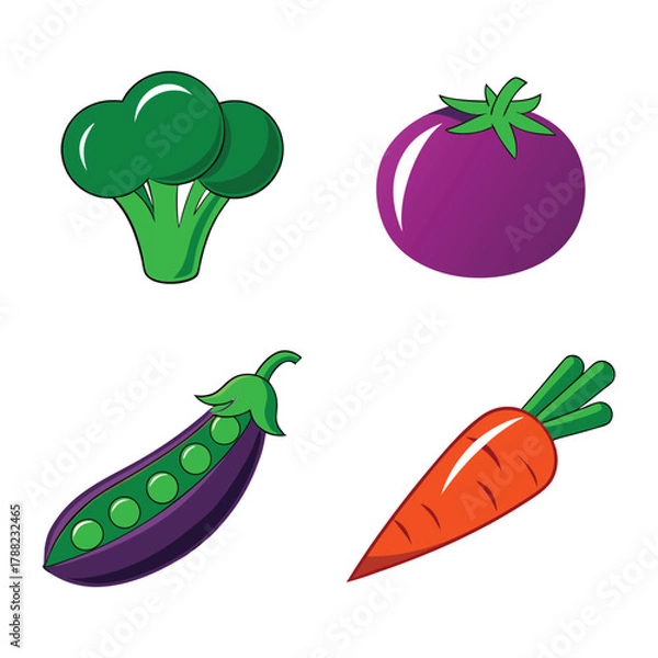 Fototapeta Graphic collection of fresh healthy cartoon vegetables and fruit