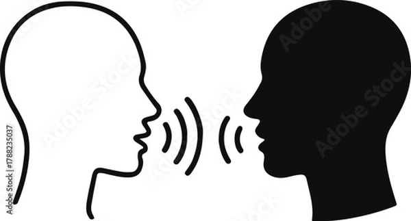 Obraz Minimalist Human Head Silhouette Vector with Sound Wave Lines