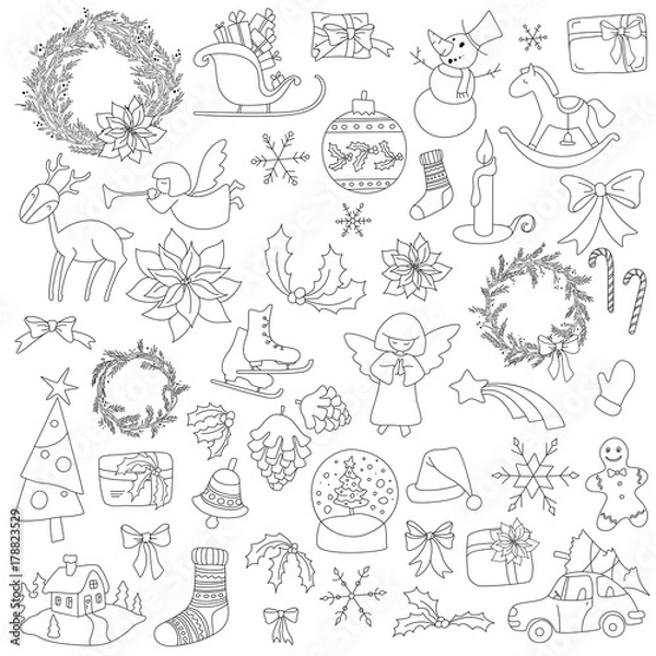 Fototapeta Christmas set icon elements can be used for advent