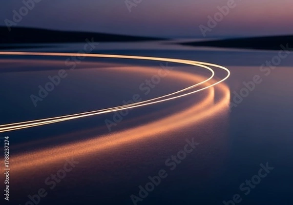 Fototapeta Abstract ethereal waterscape featuring radiant light trails across liquid