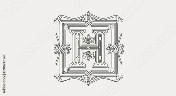 Fototapeta Ornamental letter H design featuring intricate line work with decorative flourishes and elegant
