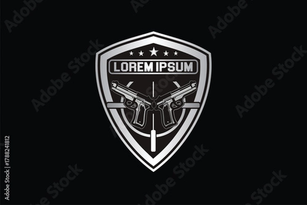 Obraz Cross Gun vector image shield badge logo design template