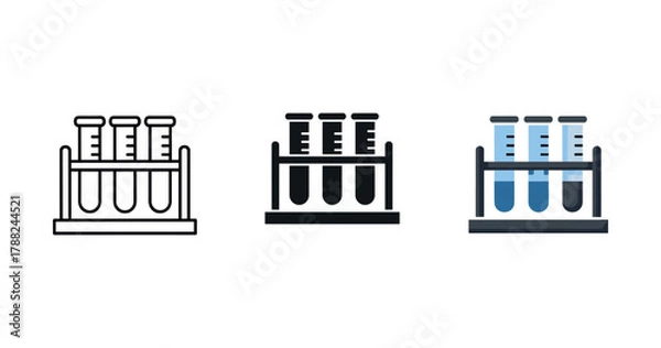 Fototapeta Laboratory test tubes icon set in black, white, and blue color variations