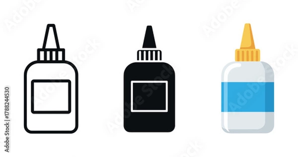 Fototapeta Set of glue bottles: outline, solid, and colored variations