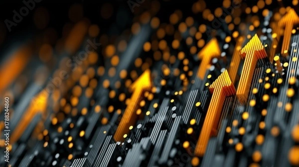 Fototapeta Abstract Yellow Arrows Representing Market Trends and Economic Momentum in a Digital Landscape