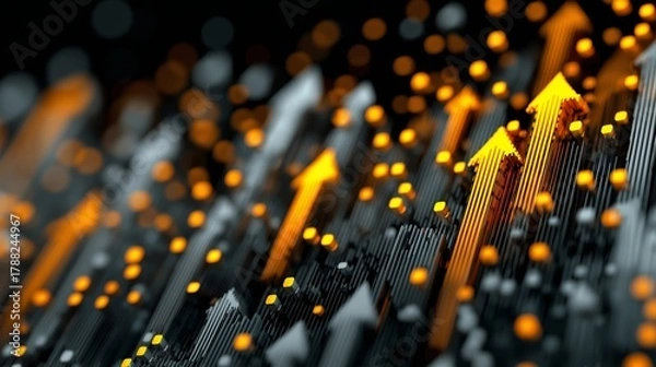 Fototapeta Data Surge, Abstract Arrows Rising with Orange Glow Representing Market Momentum and Economic Growth Trends