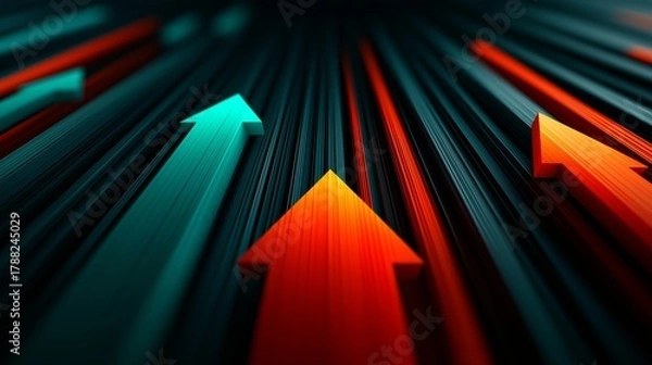 Fototapeta Upward Momentum, Futuristic Arrows Racing Forward Depicting Acceleration, Growth, and Market Dynamics in Abstract Visual Form