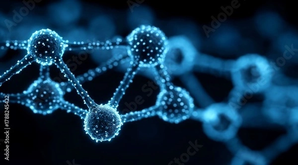 Fototapeta Futuristic Glowing Molecular Network Connections on a Dark Blue Background Representing Digital or Scientific Data Links