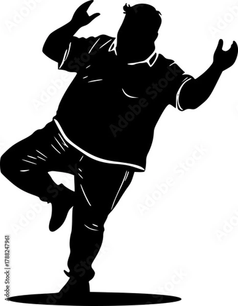Obraz Funny fat man dancing silhouette illustration for humor and lifestyle design