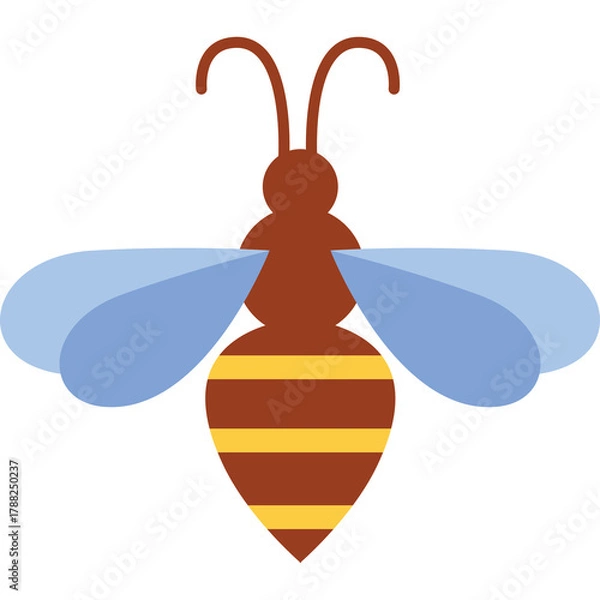 Obraz Stylized bee illustration with transparent background featuring brown body yellow stripes and light blue wings isolated on white