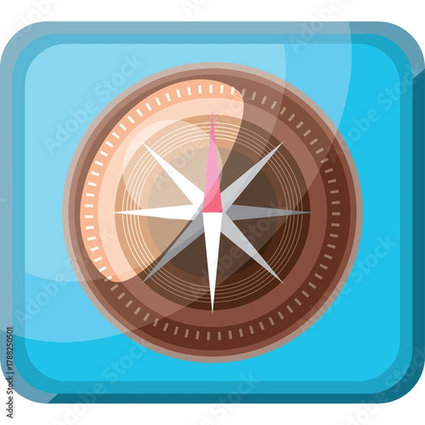 Obraz Stylized Compass Rose Icon with Blue Square Border and Subtle Light Reflections Illustrating Direction and Navigation