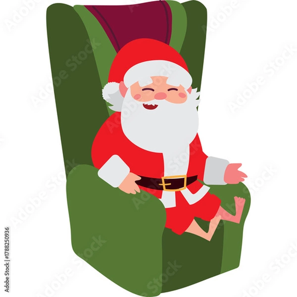 Obraz Smiling Santa Claus Relaxing in a Green Armchair Wearing Red Suit and Hat with White Beard Christmas Holiday Season Joyful Scene