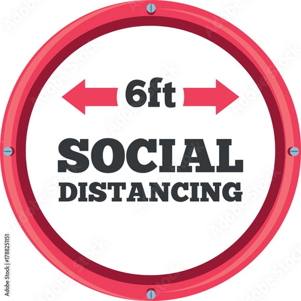 Obraz Social Distancing Sign With 6 Feet Distance Marker And Red Border On Transparent Background