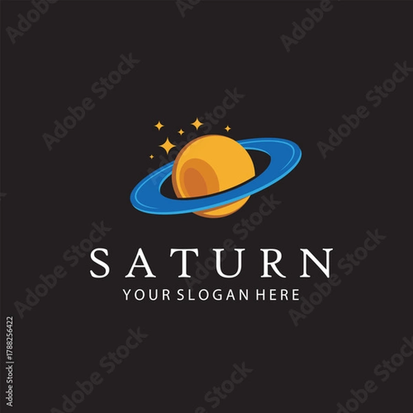 Fototapeta design of planet saturn with stars isolated on black background