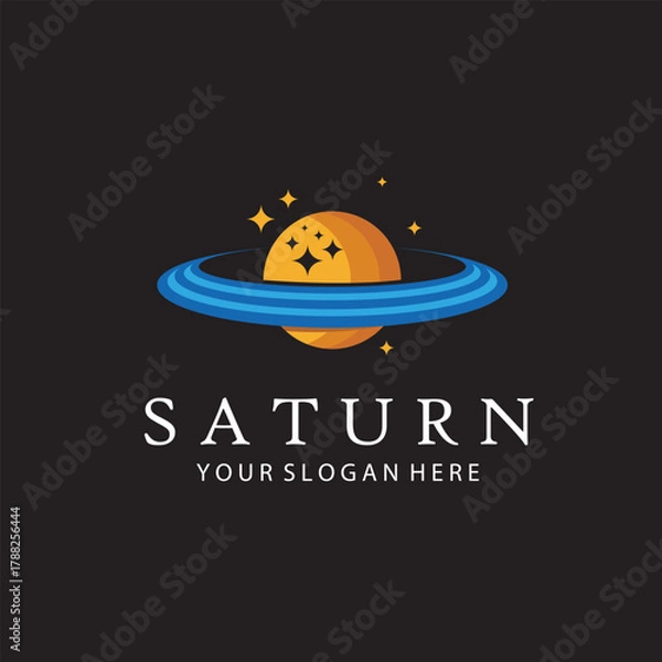 Fototapeta design of planet saturn with stars isolated on black background