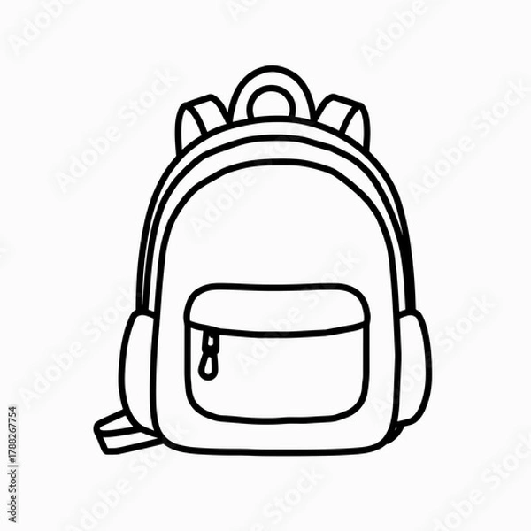 Fototapeta Simple outline drawing of a backpack with front pocket  