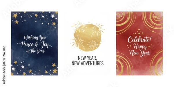 Fototapeta New Year greeting cards with festive designs and messages