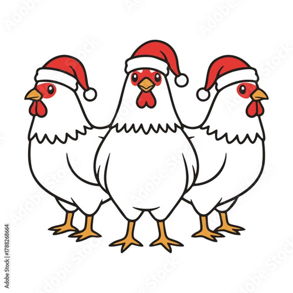Fototapeta Three Christmas Chickens in Santa Hats Vector
