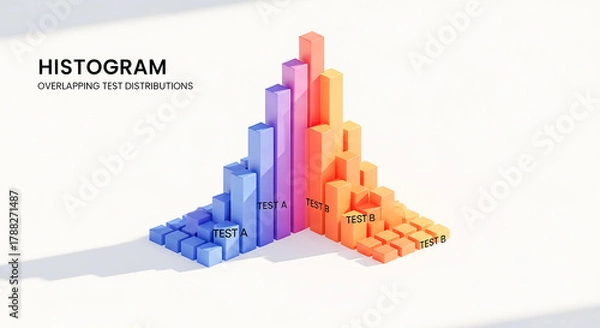 Fototapeta 3D Histogram of Overlapping Test Distributions