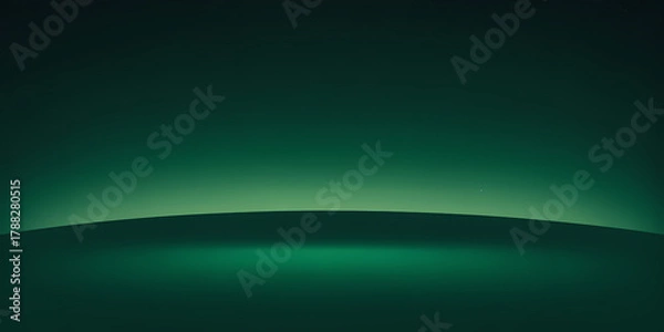 Fototapeta Mysterious dark green gradient landscape with subtle glowing horizon and distant stars evokes calm and deep contemplation