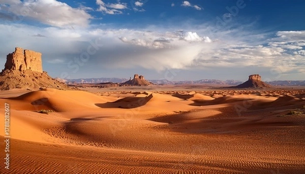 Obraz vast desert landscape arid sands distant mesas under cloudy sky