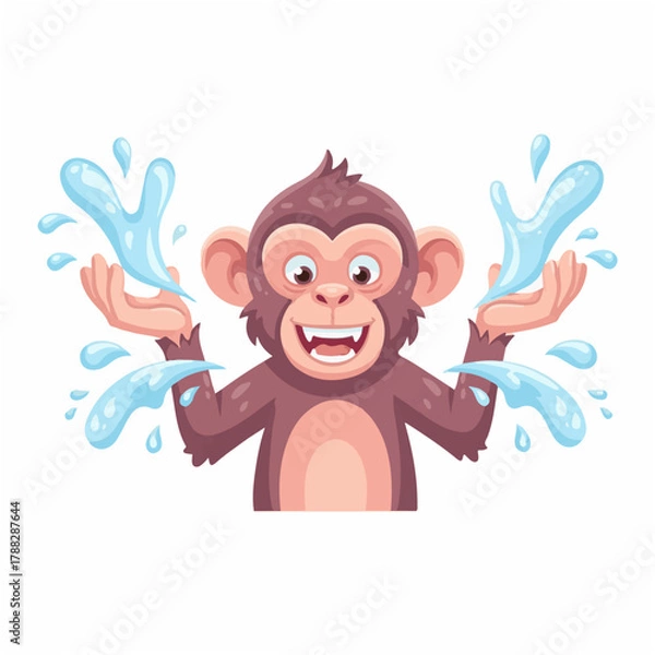 Fototapeta Macaque Splashing Water with Grin