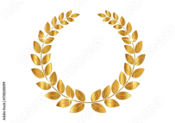 Fototapeta Golden laurel wreath symbol of victory and achievement isolated on transparent background
