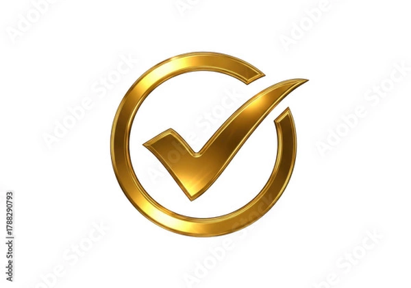 Fototapeta Golden check mark inside a circle isolated on transparent background