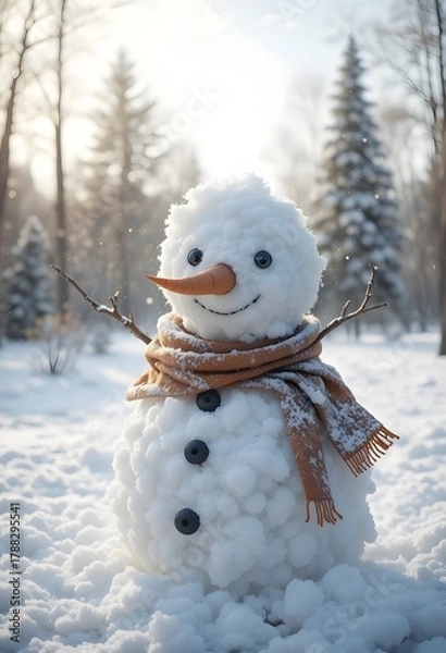 Obraz happy snowman wearing a scarf