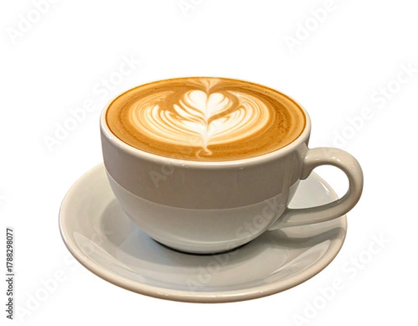 Fototapeta  Minimalist Cappuccino Mug with Heart-Shaped Latte Art and Steam Effect, Transparent Background