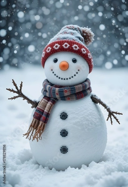 Obraz snowman with red hat