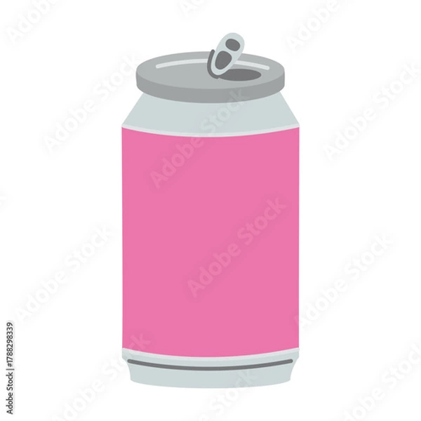 Fototapeta Pink metallic soda can. Refreshing beverage and drink container. Modern vector illustration isolated on white background, hand drawn, flat design